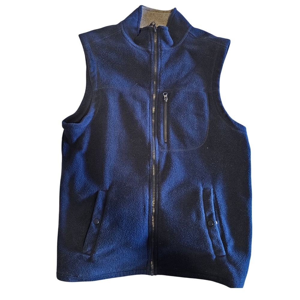 GH Bass‎ & Co Mens Fleece Vest Navy Blue Full Zip Mock Neck Medium RN69426